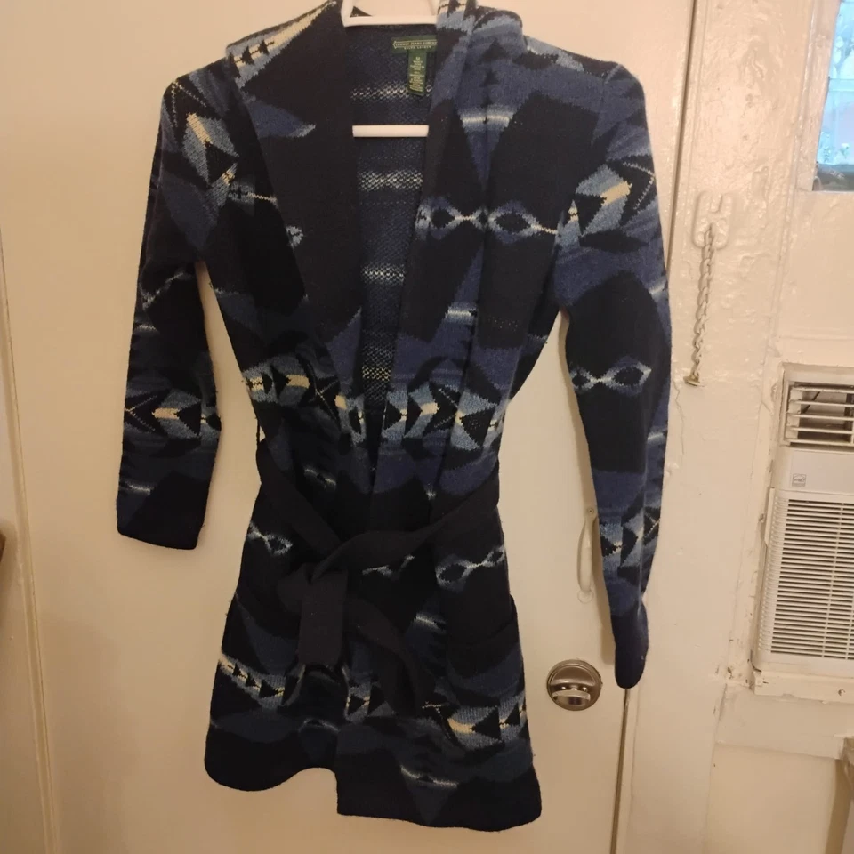 Polo Ralph Lauren Mujeres Suroeste Mezcla de Lana Cárdigan con Capucha Suéter Largo M Foto 3 de 4