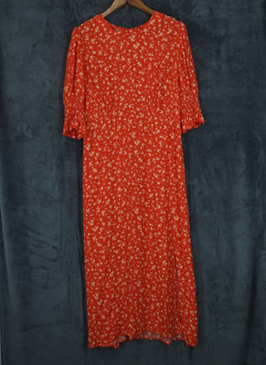 Nobodys Child Midikleid Damen UK 16 orange Blumen 3/4 Arm Puff Boho Chic