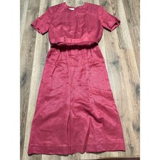 Lands End Sheath Dress Womens 6 Red Adult Wool Belted Short Sleeve Excellent