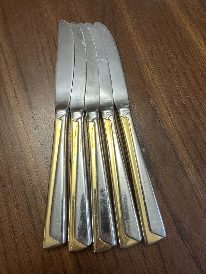 Towle Hard To Find Stainless Flatware Beacon Hill Pattern Gold Trim, 5 Knives - Изображение 4 из 4