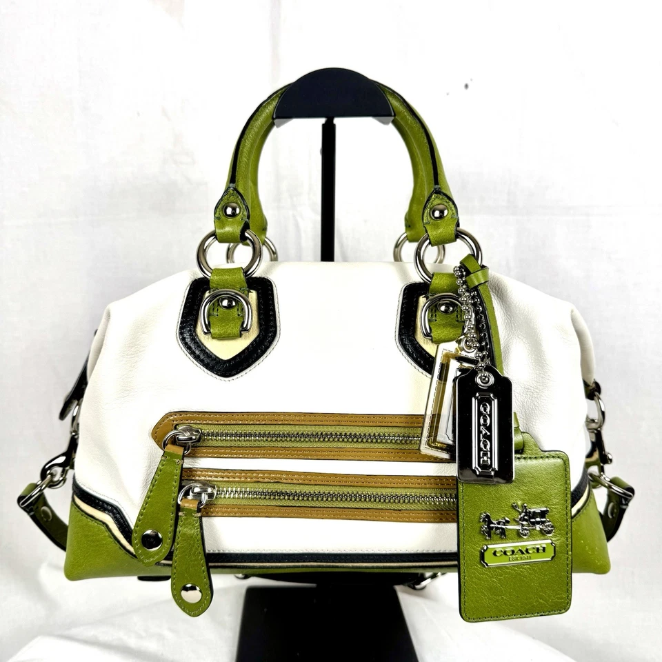 Auténtico bolso de mano Coach Madison Sabrina Spectator verde y blanco Foto 2 de 4