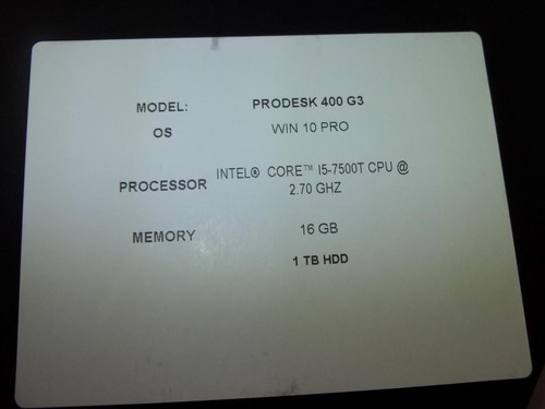 HP ProDesk 400 G3 DM Core i5-7500T 2.70GHz 16GB 1TB HDD W10 Mini PC (A9011) - Picture 9 of 9