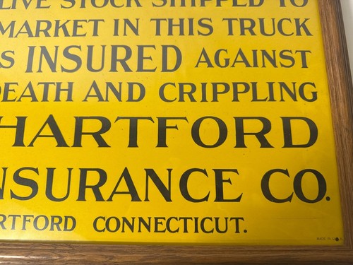 Vintage Hartford Fire Insurance Co. Livestock Metal Yelow Sign 12.7'' x 21'' - Imagen 5 de 18