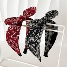 Women's Fashion Headband with Paisley Design Wide Band Bow and High Crown Shape