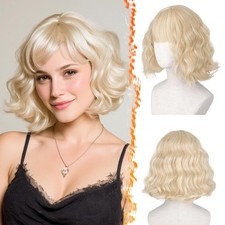 Women s Light Blonde Bob Wig with Bangs Short Synthetic Hair Wig