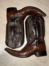 Brown Ostrich Leather Cowboy Boot Men Size 12 Made In USA