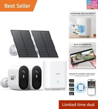 No Fee Solar Security Camera System: 2K QHD, Long-Range Night Vision, 2-Cam Kit