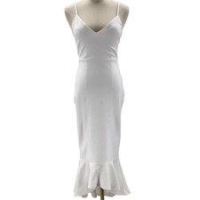 LULU'S SZ S White Like Me V-Neck Bodycon Trumpet Hem Midi Dress NEW B79