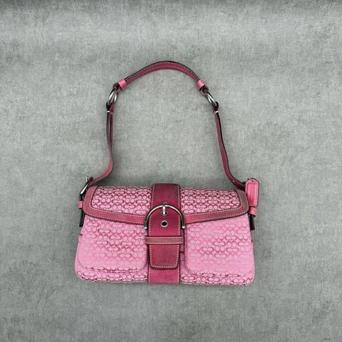 Borsa a tracolla Coach Signature tela pelle scamosciata rosa argento Auth 115778 - Foto 15 di 24