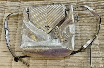 Victoria s Secret Angel V-quilt Backpack Crackle Gold Metallic ChainTassels NWOT