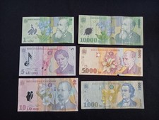 ROMANIA 1 + 5 + 10 + 1000 + 5000 + 10000 LEI Banknotes - Circulated