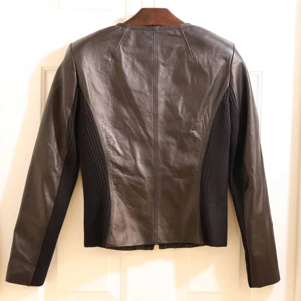 St. John Nordstrom Cuero y Suéter Crop Manga Larga Chaqueta Joya Cuello 4/S Foto 2 de 4