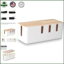 12x4.5 Inch Cable Management Box, Wooden Design for Desk or Entertainment Center