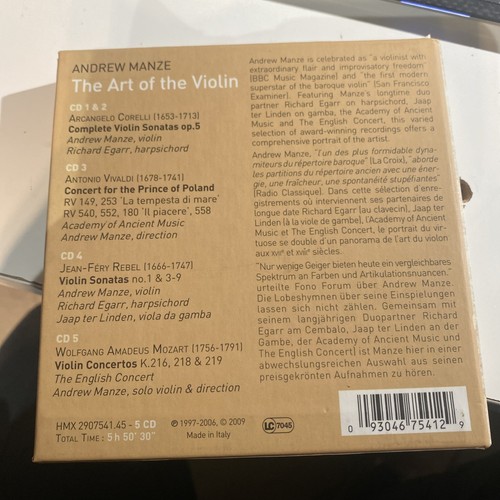 The Art Of The Violin Andrew Manze Corelli Mozart Rebel Vivaldi 5CD Box Set - Picture 2 of 2