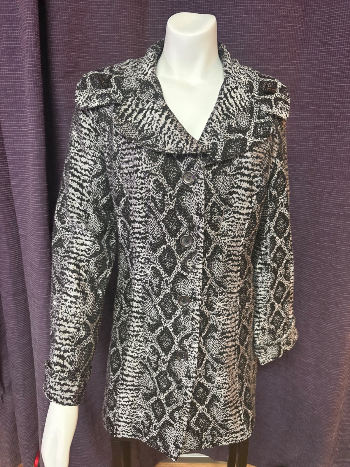 erin london S black white snakeskin print long sleeve lined women's jacket.