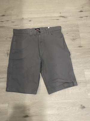 Dickies Men's Gray Cotton-Blend Canvas Flat Front Shorts Zip Closure Logo