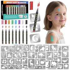 Temporary Tattoo Markers for Kids, 8 Metallic Markers and 135 Temporary