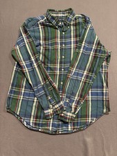 Vintage Polo Ralph Lauren L Green Button Down Plaid Long Sleeve Shirt See Desc