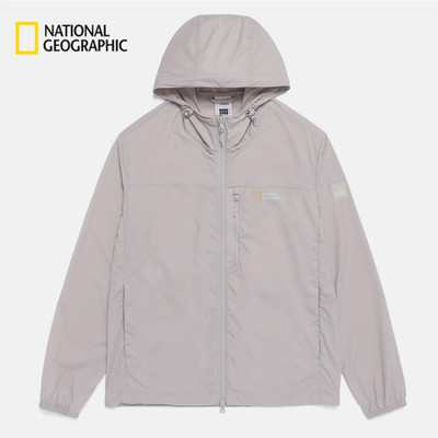 NEW National Geographic Full-zip Hooded Windbreaker Jacket L/GREY