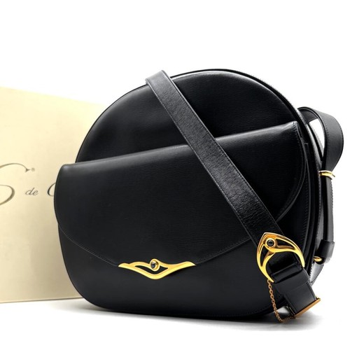 Cartier Sapphire Line Round Shoulder Bag Navy Leather Box Dust Bag 22cm