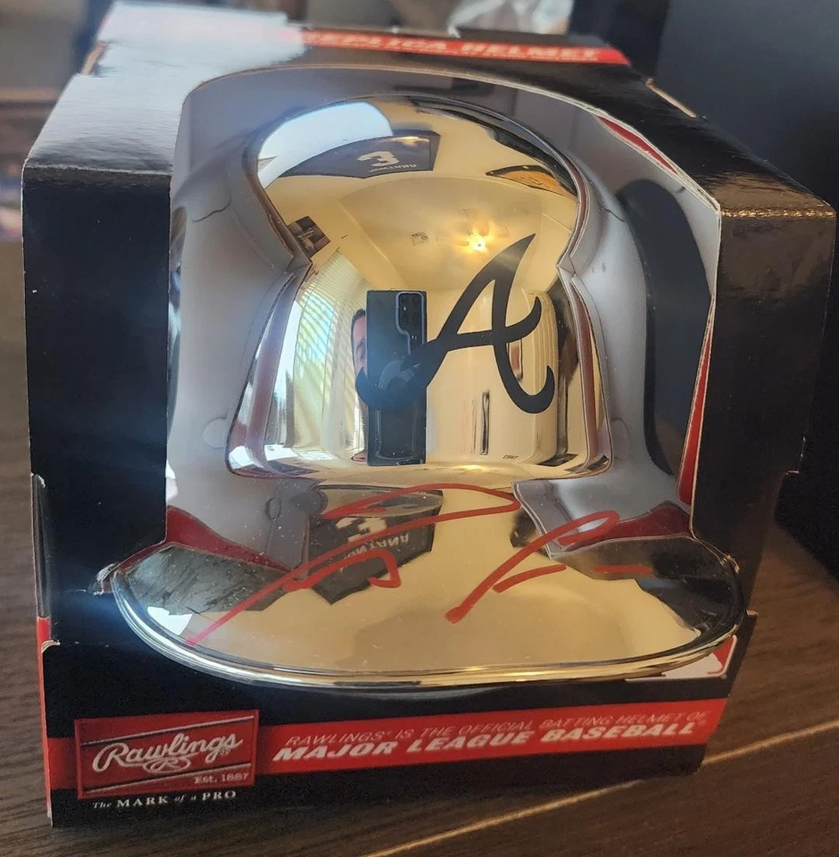 Ronald Acuna Jr Autographed Braves Silver Mini Helmet - Rawlings (Red Ink) - Image 4 of 4