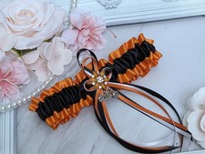 Wedding Garter Orange Black Motorcycle Biker Rhinestone Flower Prom Bridal Toss