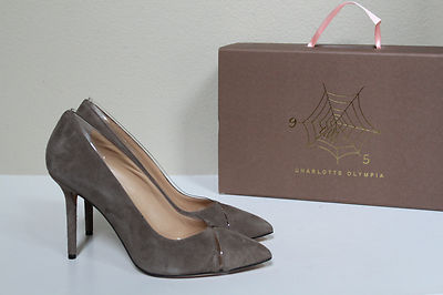 New sz 9 / 39 Charlotte Olympia Natalie Grey Sheryl Suede & PVC Pump Shoes