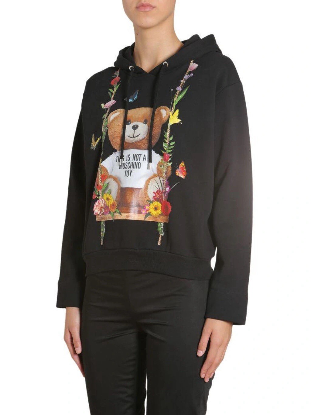 Moschino Couture Black Hoodie Jumper Sweater Cotton Bear Italy Size IT 44 M 10🦨