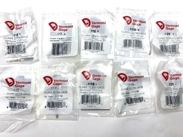 VERMONT GAGE PIN GAGE CHOOSE SIZES .116 .117 .118 .119 .120 + OR - PLUS MINUS