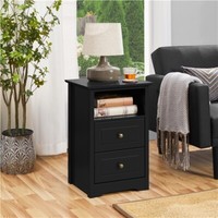 Nachttisch Nachtkommode Nachtschrank Mit Ablagefach & 2 Schubladen Schwarz Holz
