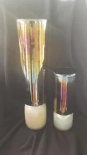2 West Elm Pillar Vases Two Tone Iridescent Cased Glass Large Heavy Sleek Modern