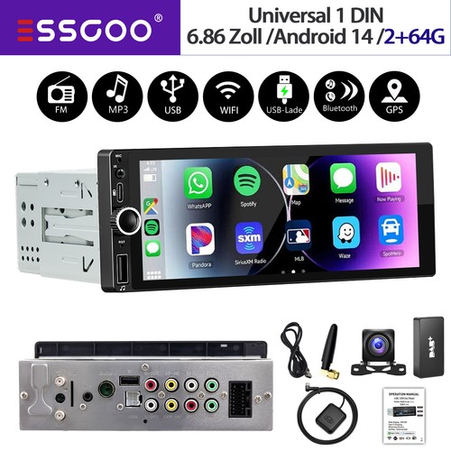 DAB+ Carplay Autoradio 1 DIN Android 14 6.86" 2+64GB GPS NAVI Wifi Bluetooth Kam