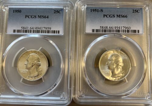 1950 and 1951 S Silver Washington Quarter PCGS MS64 and MS66