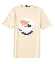 BOSS Tiburt 302 Soccer Ball Appliqué Beige regular fit T Shirt Men;s SZ XL