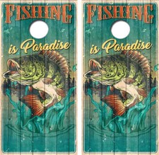 KT Cornhole Wraps Fishing Is Paradise laminated Cornhole Vinyl Wraps / Sticker