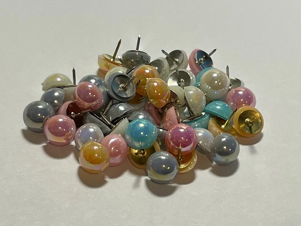 50 Pearlized Thumb Tacks Push Pin Office School Cork Board 12mm Multicolor Pink - Image 2 of 4