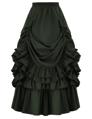 Gonna donna midi gotica vittoriana steampunk elastico in vita con volant gonna con scollatura - Foto 3 di 19