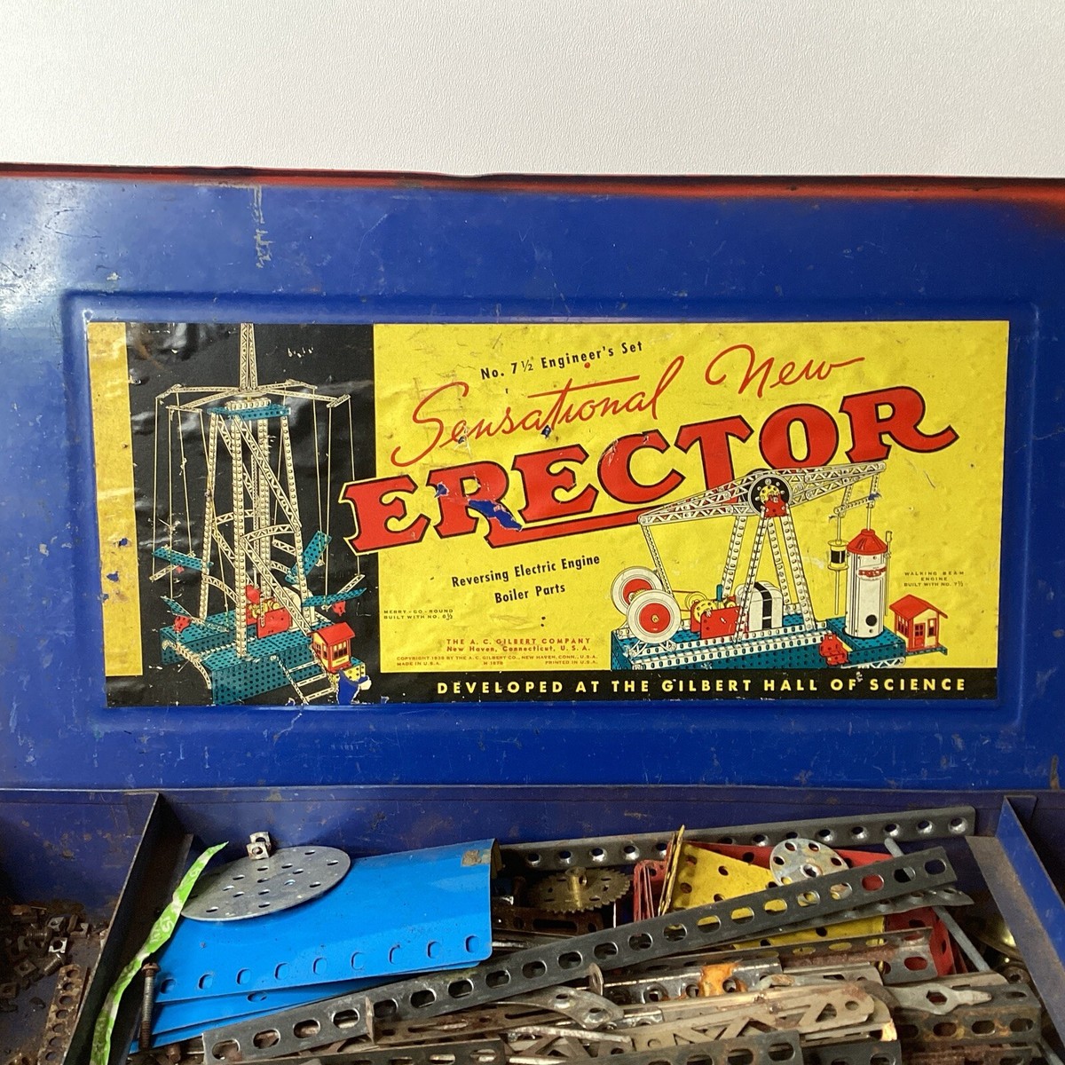 Vintage AC Gilbert Sensational New Erector No 1/2 Engineers Set w/ Blue  Case