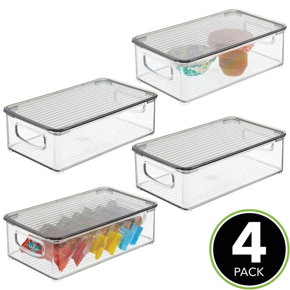 kitchen organizer Storage Box Stackable Food lidded packed of 4 transparent - Image 2 of 4
