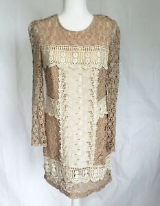 Anthropologie-Champagne-amp-Strawberry-Beige-Lace-Dress-Medium
