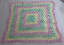 Hand Made Baby Blanket Multicolored Throw 30 x 30 in Pink Yellow LT Green
