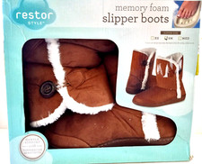 NEW Memory Foam Faux Fur Lined 7" Tall Slipper Boots Sz 7-8 w/Non-slip Soles NIB