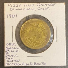 Chuck E. Cheese Pizza Time (Two Words) Theatre 1981 25c Arcade Token 25mm