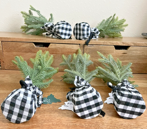 5 Faux Evergreen Tree Buffalo Plaid Fabric Wtd Base Christmas Holiday Decor-14" - Picture 3 of 5