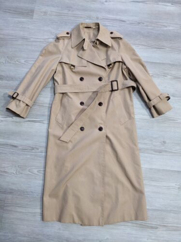Etienne Aigner Long Khaki Trench Coat With Belt Light Stains Size 8 Leather... - Picture 1 of 21