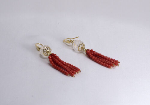 ORECCHINI IN ARGENTO 925 DORATO CON CRISTALLO DI ROCCA E CORALLO ROSSO AGHT 0670 - Foto 2 di 3