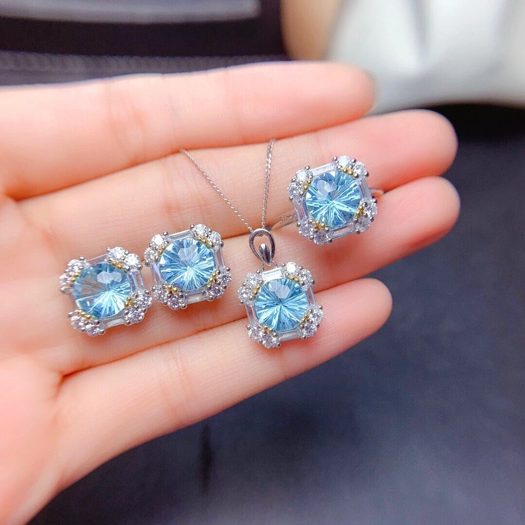 Blue topaz necklace and earring set deals