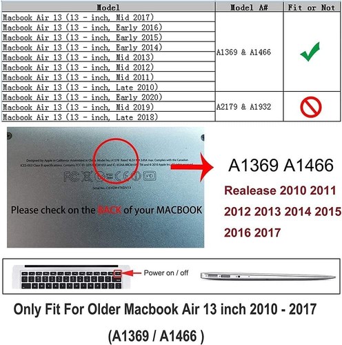 Funda protectora de plástico duro para Apple MacBook Air 13 pulgadas modelo A1466 A1369 - Imagen 2 de 95