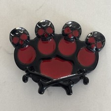 Skulls Cross Bones Buckle Red Black Paw Print Goth Halloween Rare