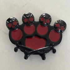 Skulls & Cross Bones Buckle Red & Black Paw Print Goth Halloween Rare